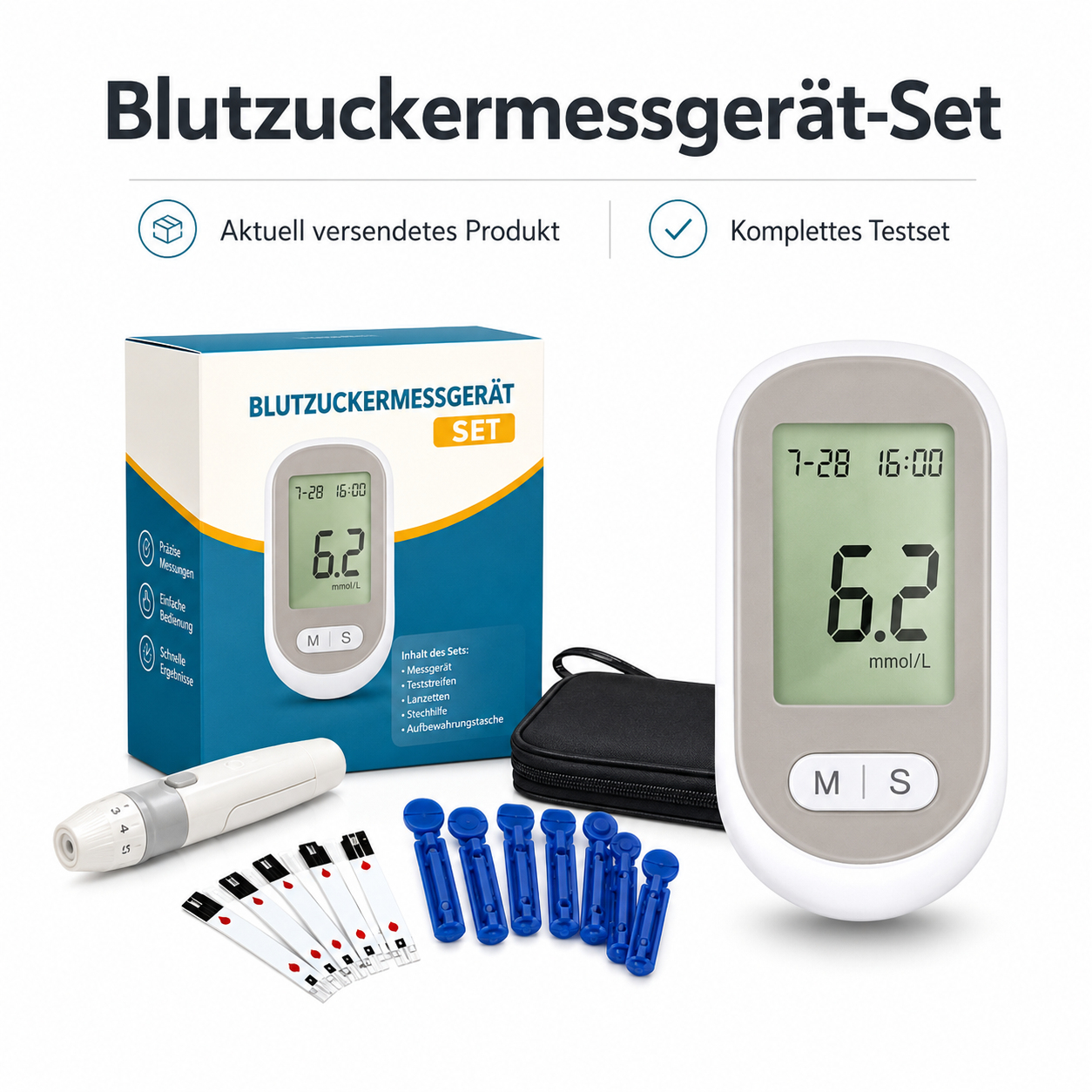 Glukowert™ Blutzuckermessgerät | Messen Sie Ihren Blutzucker schmerzfrei in nur 5 Sekunden