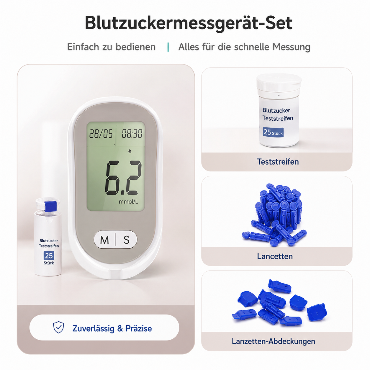 Glukowert™ Blutzuckermessgerät | Messen Sie Ihren Blutzucker schmerzfrei in nur 5 Sekunden